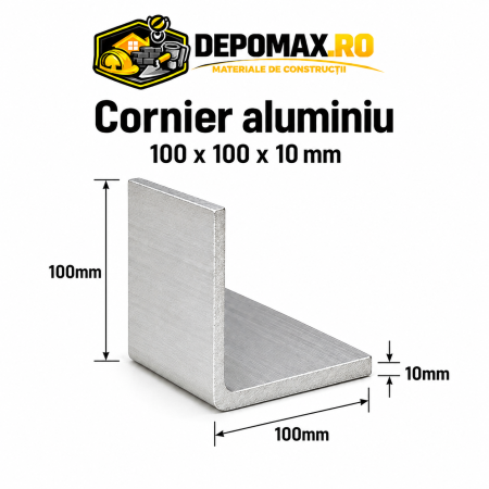 Cornier aluminiu 100 x 100 x 10 mm, 6 metri (EN AW-6060)
